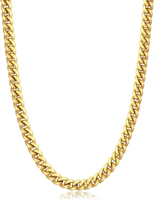 Momlovu Gold Chain Silver Chain for Men Boys, 4mm/6mm Non-Tarnish 18K Gold-Plated Cuban Link Chain, Cool Men's Necklace Chain 18/20/22/24/26 Inch, Durable Lobster Clasp