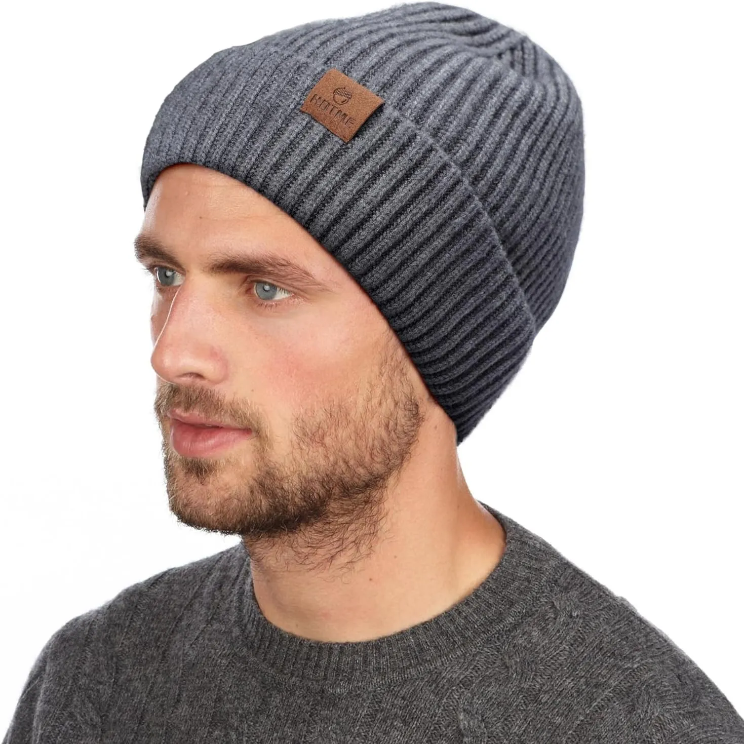 Oversize XXL Winter Beanie Knit Hat for Men - Daily Knit Ribbed Cap - Warm Toboggan Skull Caps for Cold Weather