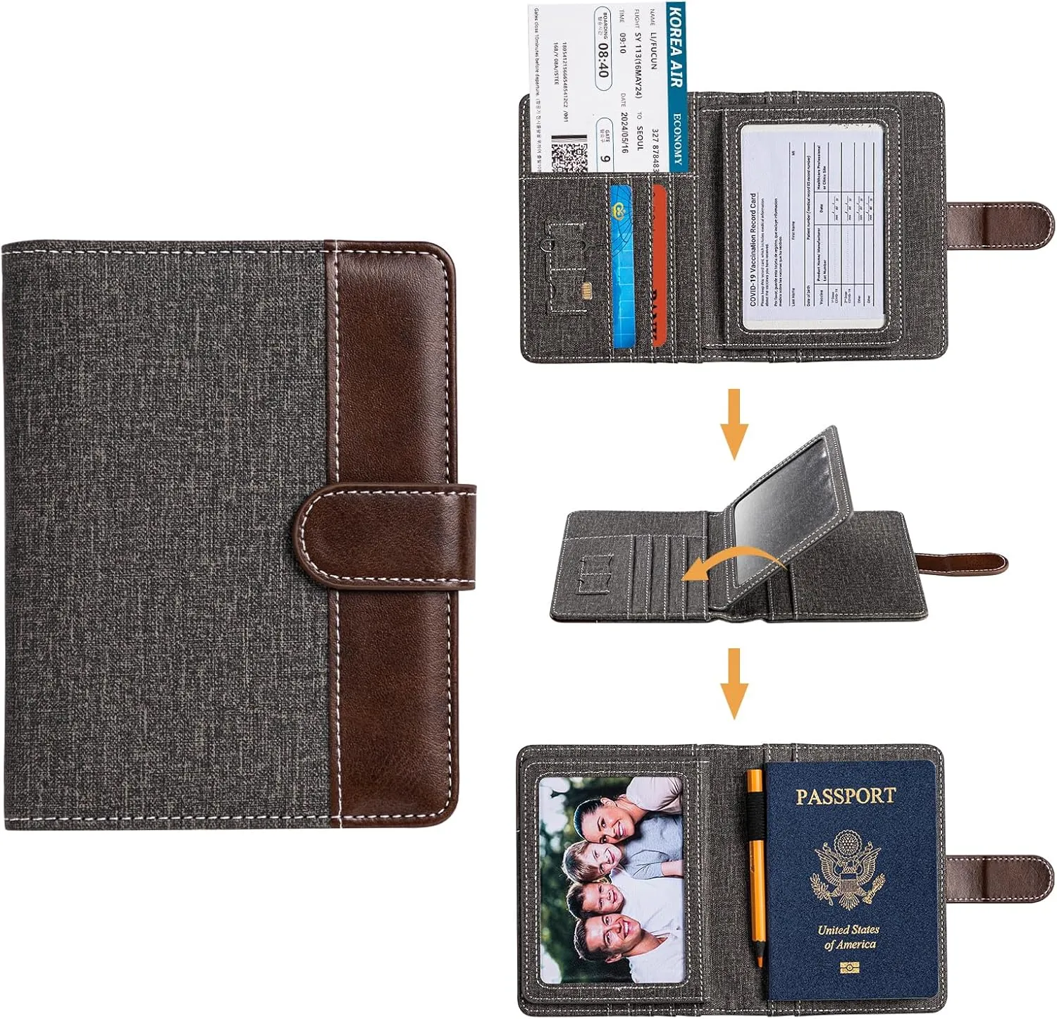 passport holder, passport cover, vaccine card holder, waterproof leather travel wallet with rfid blocking for men/women