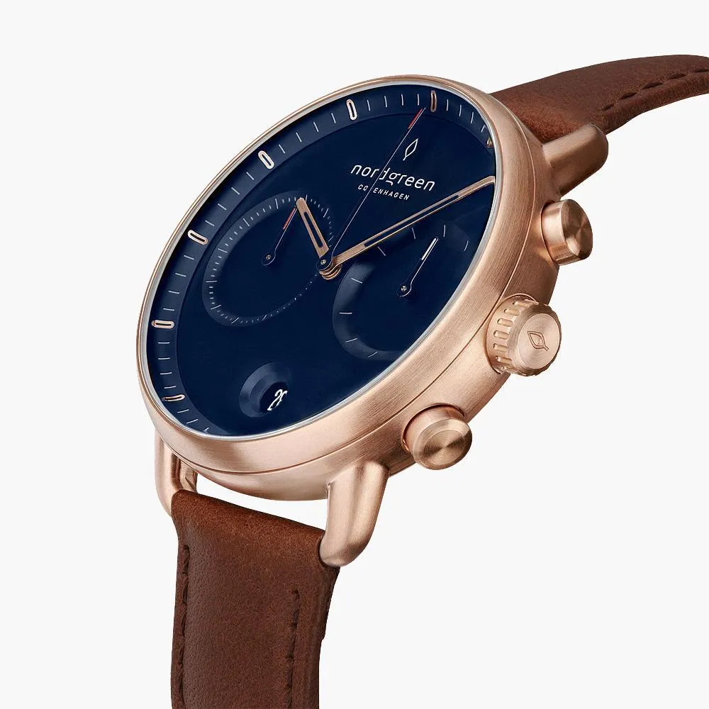 Pioneer | Navy Dial - Brown Vegan Leather