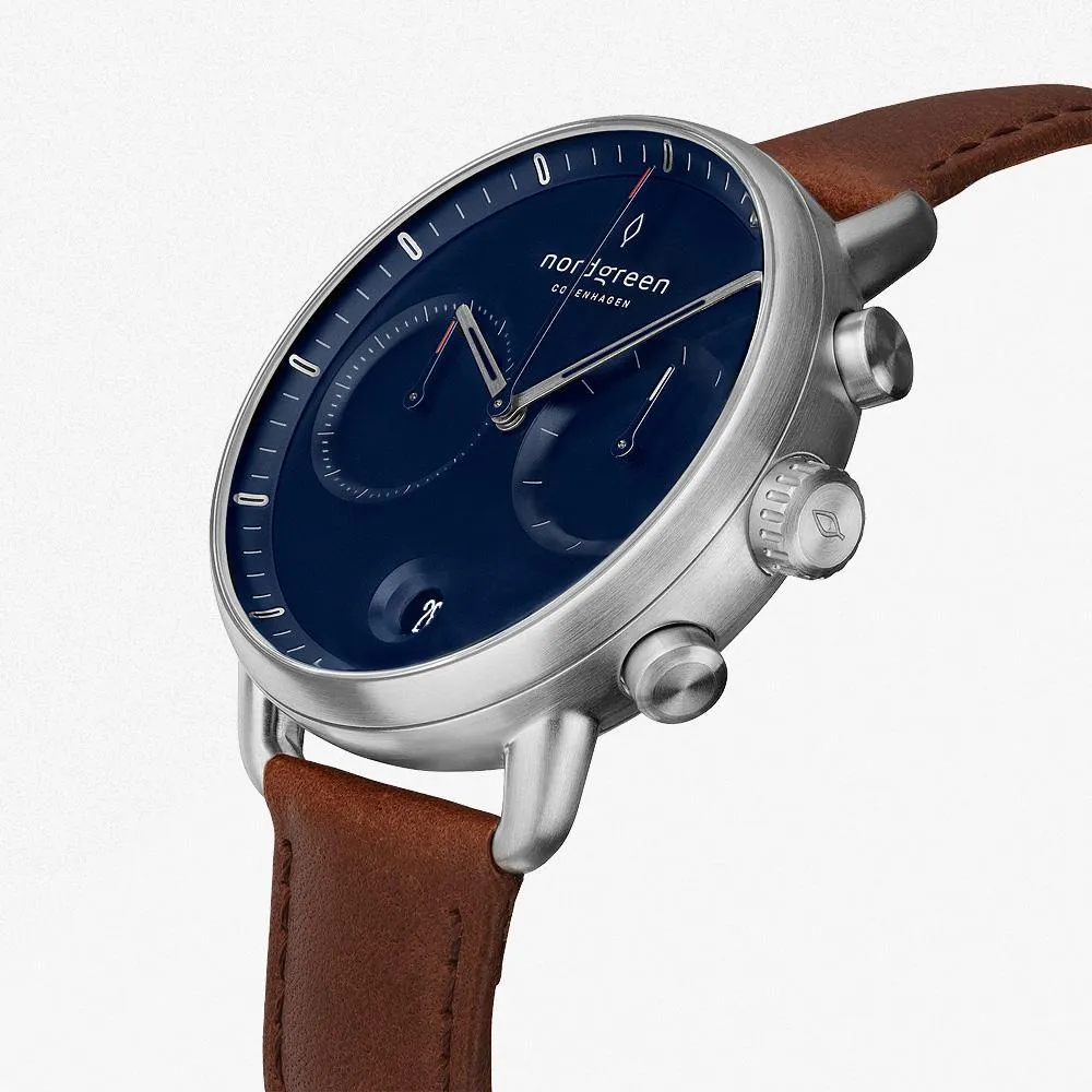 Pioneer | Navy Dial - Brown Vegan Leather