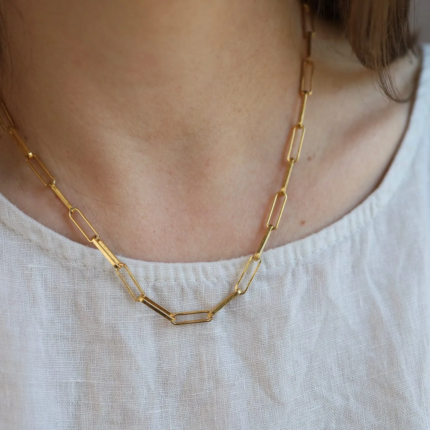 Rectangle Link Necklace - Gold Plate