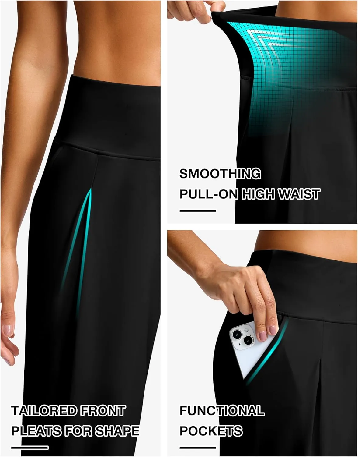 SANTINY Capri Pants for Women Wide Leg Yoga Casual Cropped Pants with Pockets Loose Tummy Control High Waist Capris