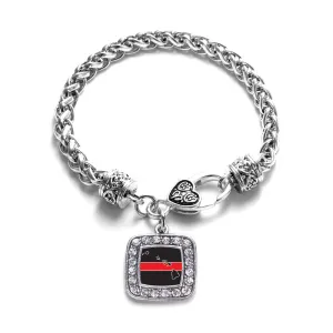 Silver Hawaii Thin Red Line Square Charm Braided Bracelet