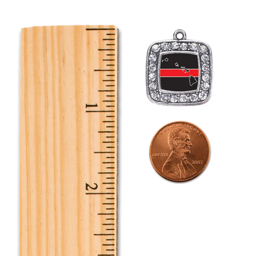 Silver Hawaii Thin Red Line Square Charm Braided Bracelet