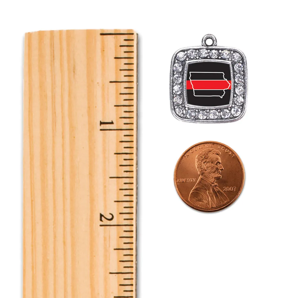Silver Iowa Thin Red Line Square Charm Toggle Bracelet