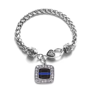 Silver New Mexico Thin Blue Line Square Charm Braided Bracelet