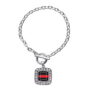 Silver New Mexico Thin Red Line Square Charm Toggle Bracelet