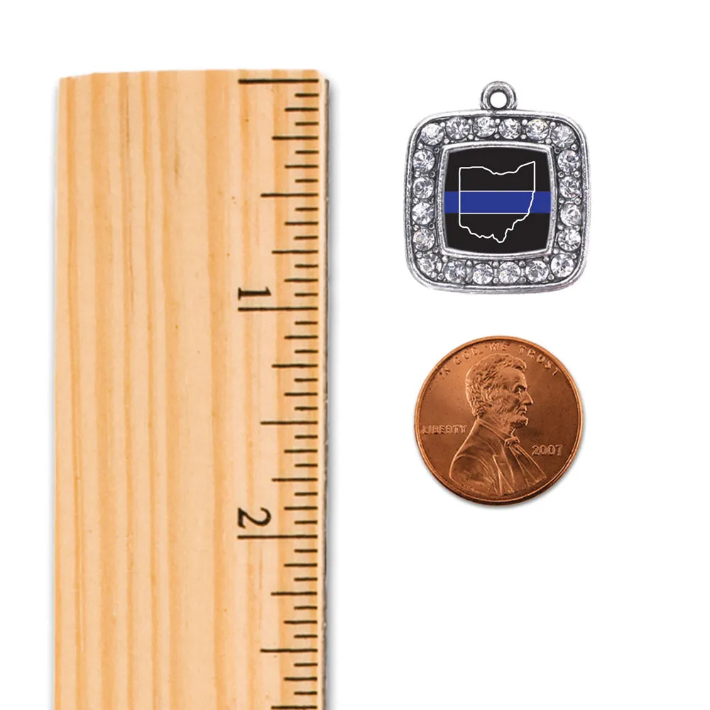 Silver Ohio Thin Blue Line Square Charm Toggle Bracelet