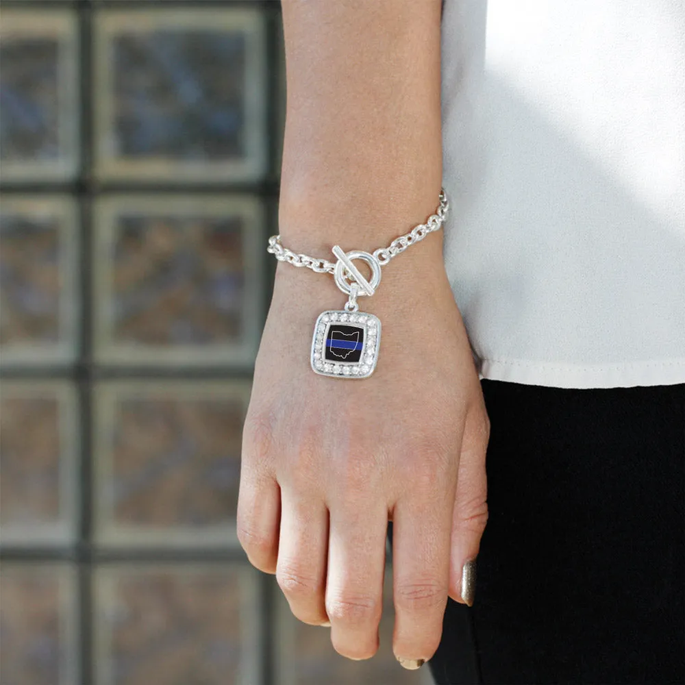 Silver Ohio Thin Blue Line Square Charm Toggle Bracelet
