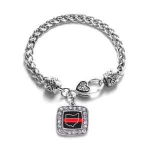 Silver Ohio Thin Red Line Square Charm Braided Bracelet