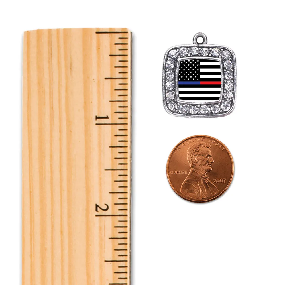 Silver Thin Blue Line and Thin Red Line American Flag Square Charm Toggle Bracelet