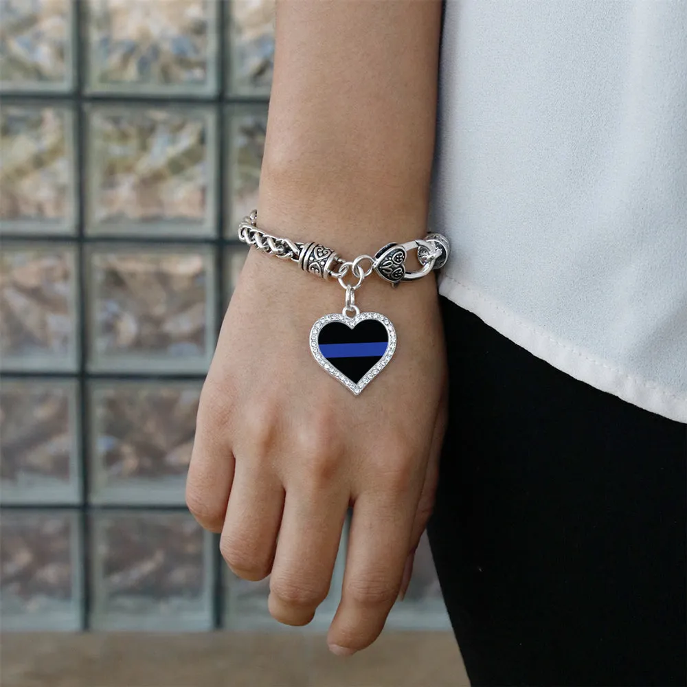 Silver Thin Blue Line - Police Support Open Heart Charm Toggle Bracelet