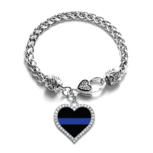 Silver Thin Blue Line - Police Support Open Heart Charm Toggle Bracelet