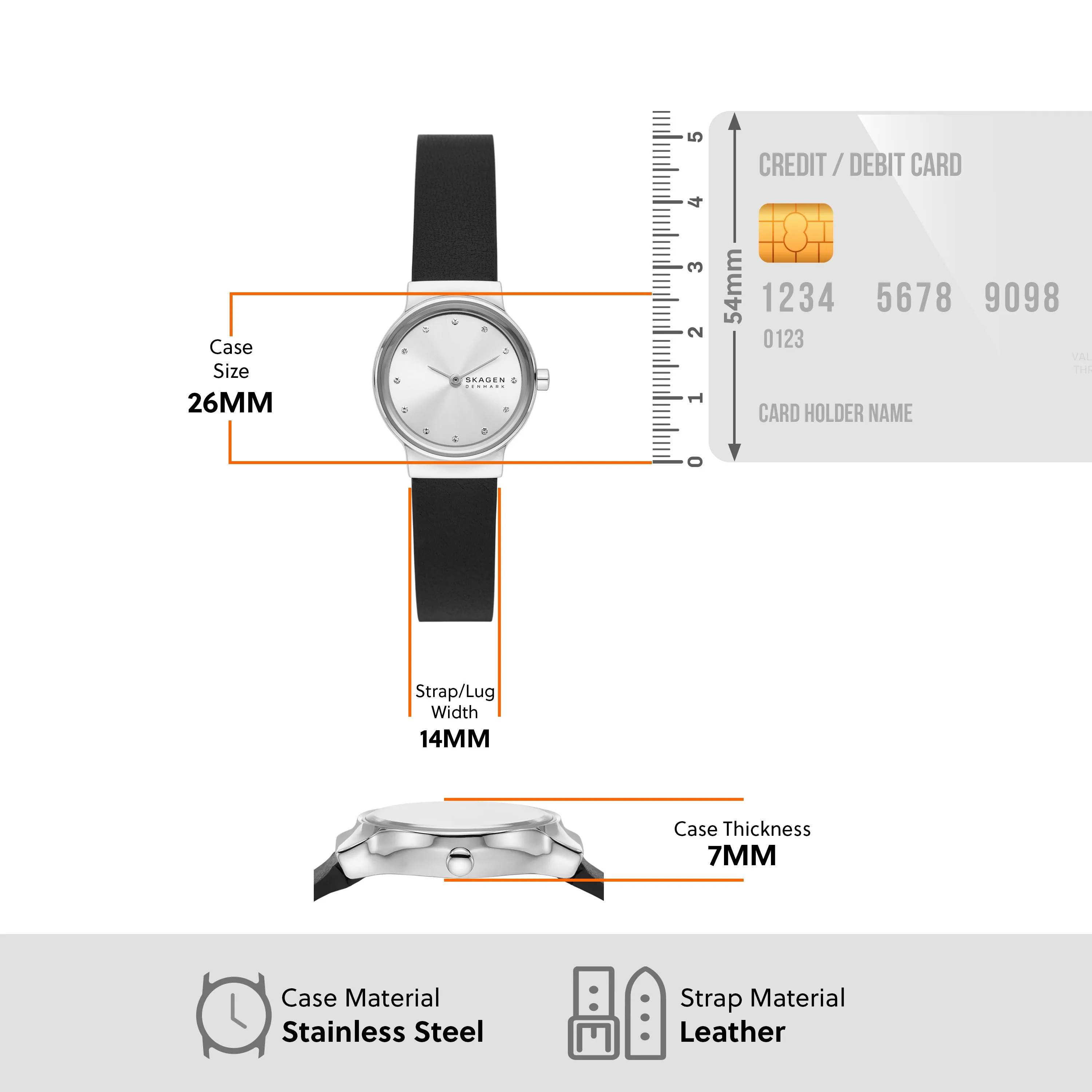 Skagen Freja Minimalist Black Leather Watch for Women SKW3119