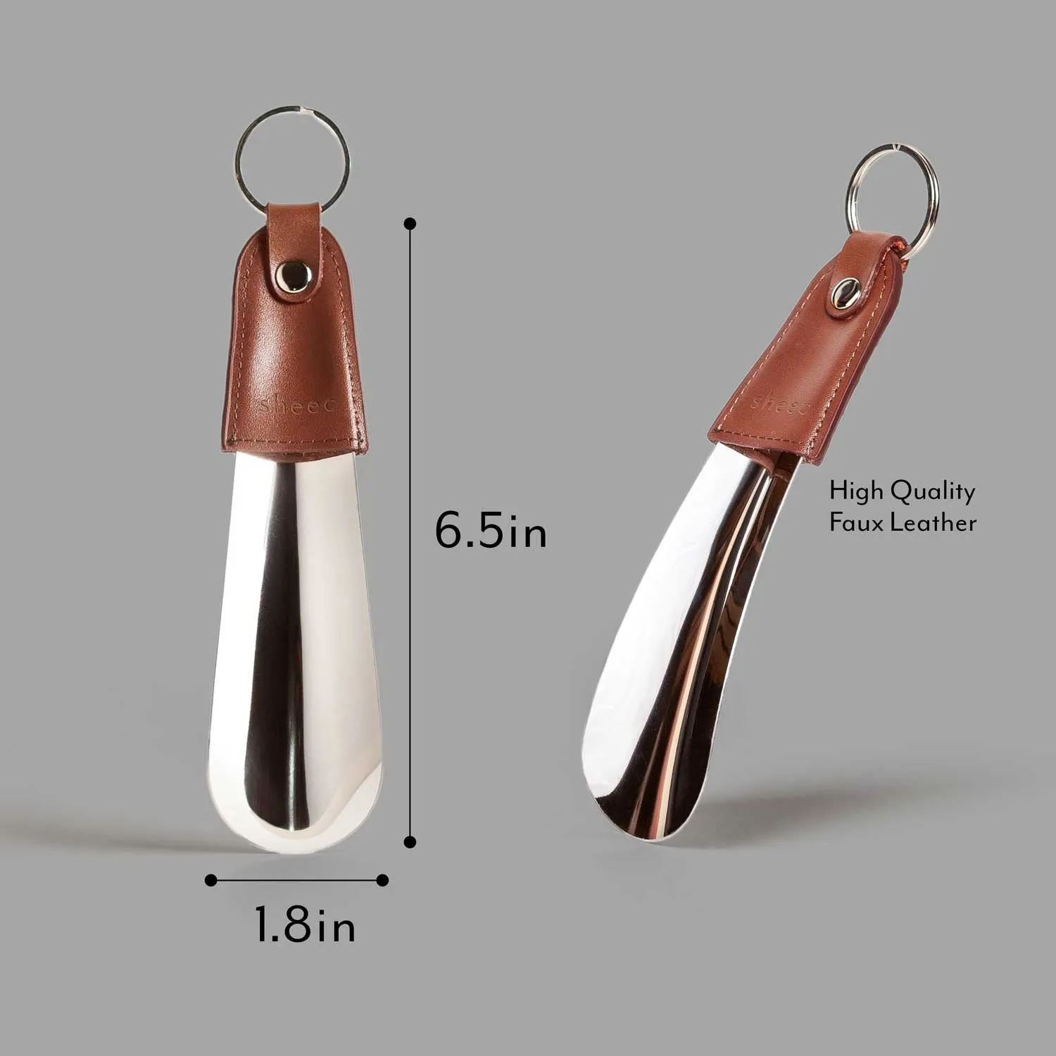 Small Metal Shoe Horn with Faux Leather Handle