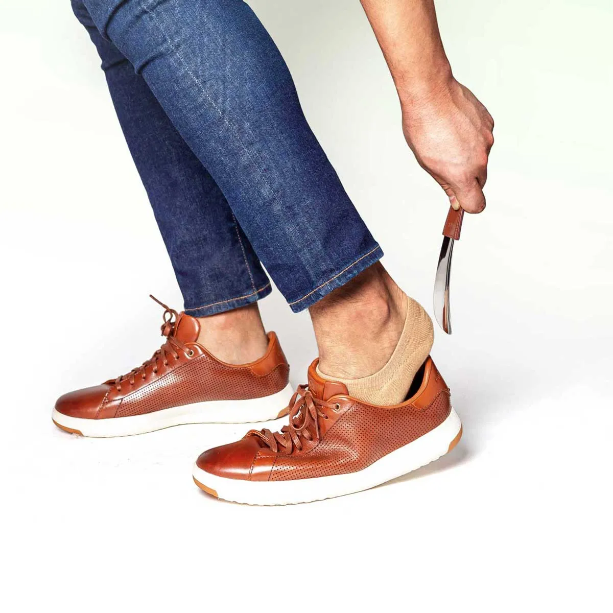 Small Metal Shoe Horn with Faux Leather Handle