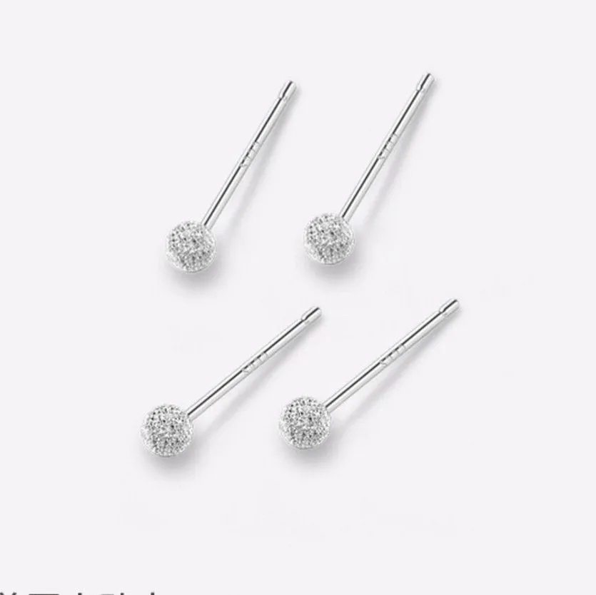 Sterling Silver Bead Earrings, Sanded Silver Ball Earrings, Shining Silver Bead Earrings, Silver Bead Stud Earrings, Very Tiny Stud Earrings