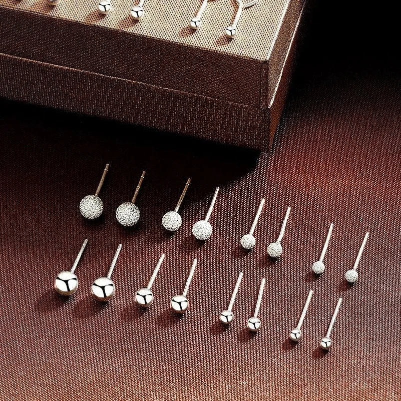 Sterling Silver Bead Earrings, Sanded Silver Ball Earrings, Shining Silver Bead Earrings, Silver Bead Stud Earrings, Very Tiny Stud Earrings
