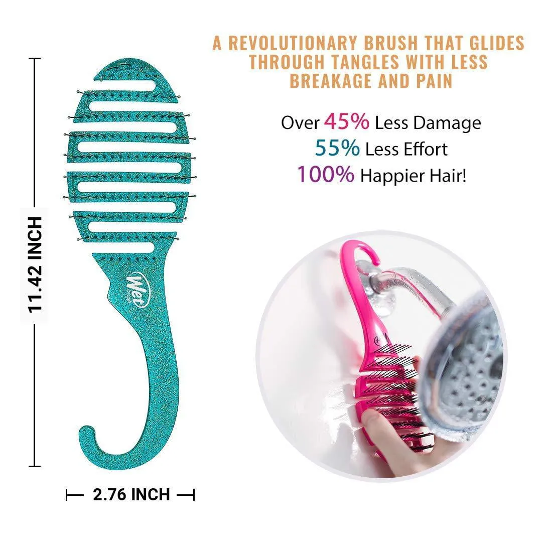 Wet Brush® Shower Detangler Hair Brush Green Glitter