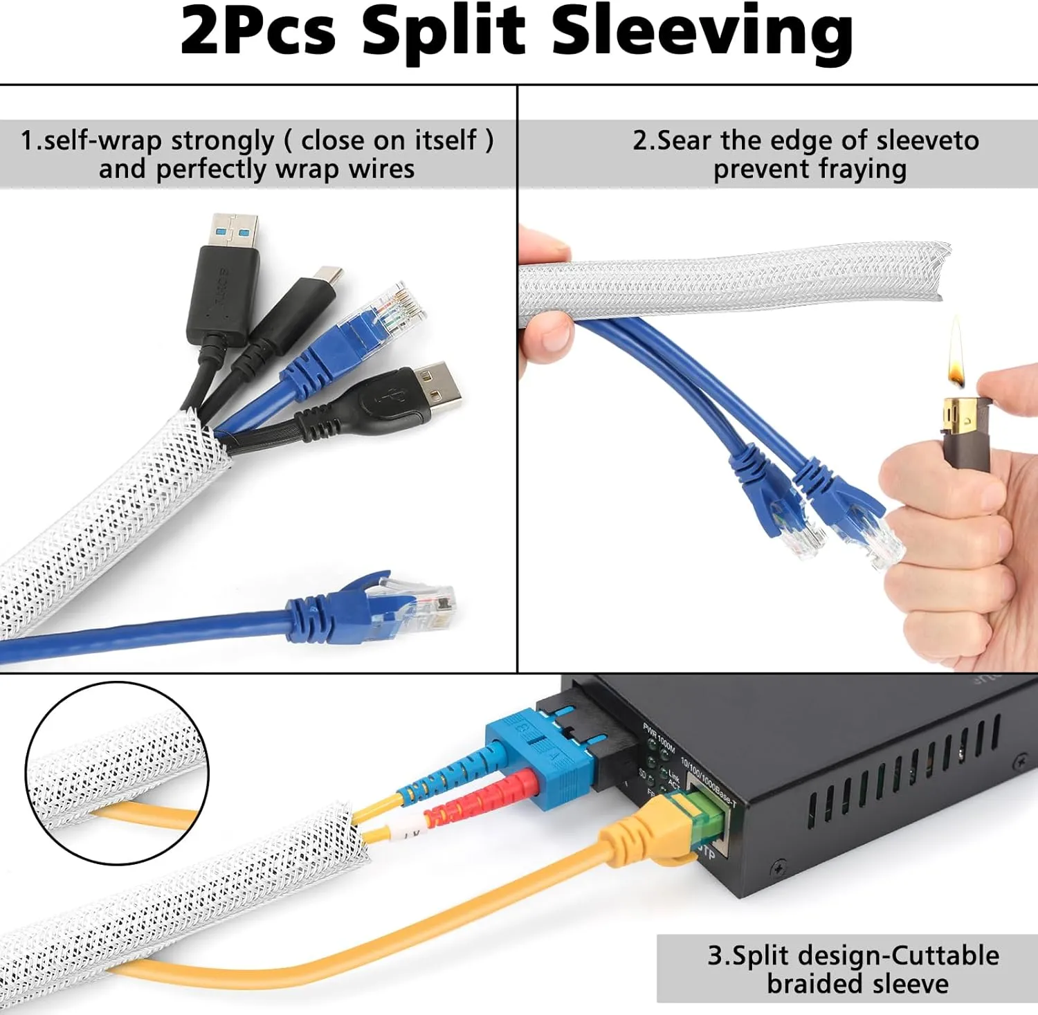 White Cable Management Organizer Kit, 2 Wire Sleeve Protector, 41 Self Adhesive Cable Clips Holder, 10pcs 2 Roll Reusable Cable Ties and 100 Cable Zip Ties for TV Computer Cord Tidy Under Desk