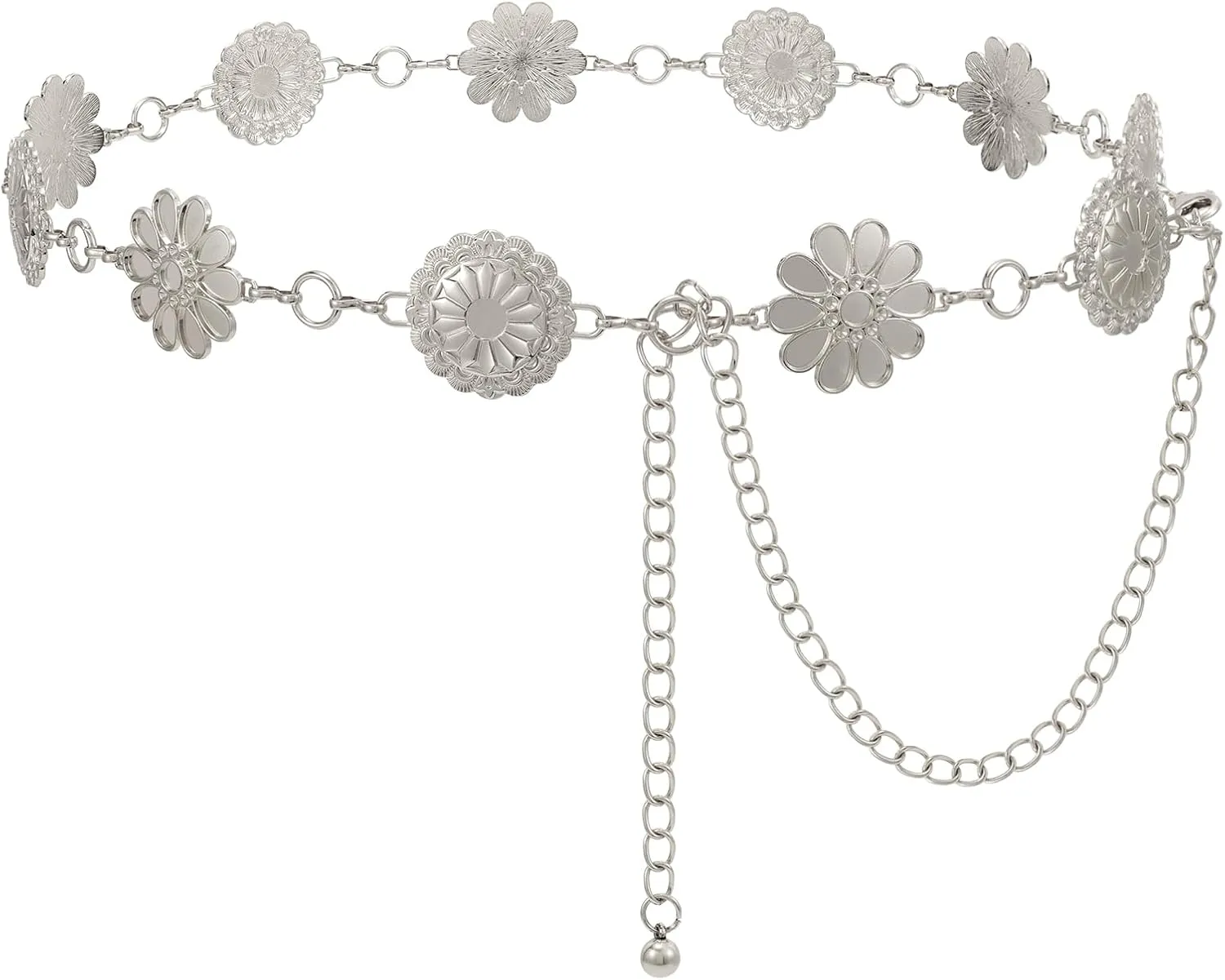 Women Western Metal Chain Belt Concho Belt Cowgirl Waist Link for Jeans Dresses Concert Boho