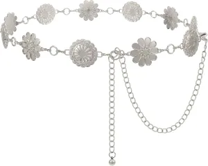 Women Western Metal Chain Belt Concho Belt Cowgirl Waist Link for Jeans Dresses Concert Boho
