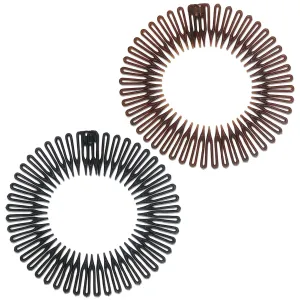 Women's Classic Nylon Flexible Comb Headband with Tooth for All Hair Types, Stylish and Easy-to-Use (Brown Black)