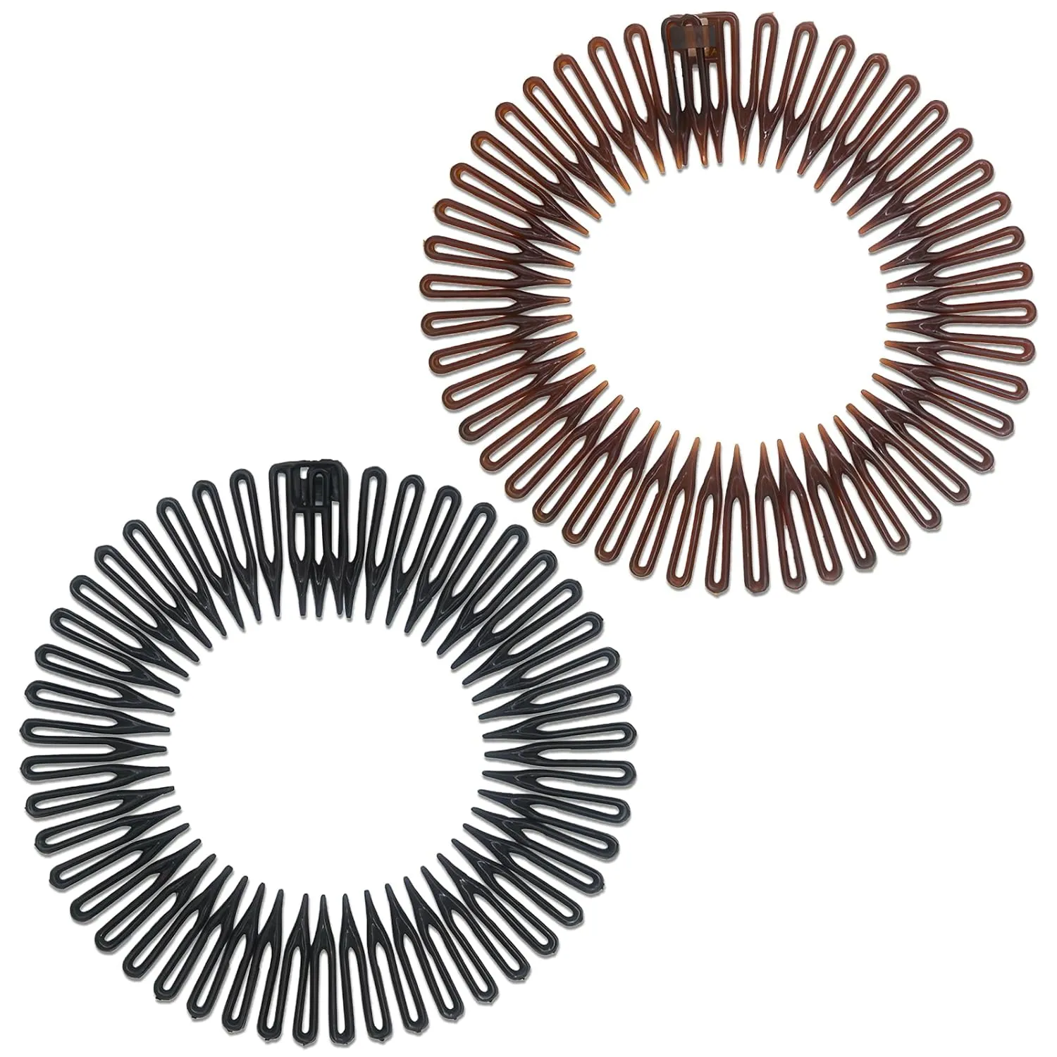 Women's Classic Nylon Flexible Comb Headband with Tooth for All Hair Types, Stylish and Easy-to-Use (Brown Black)