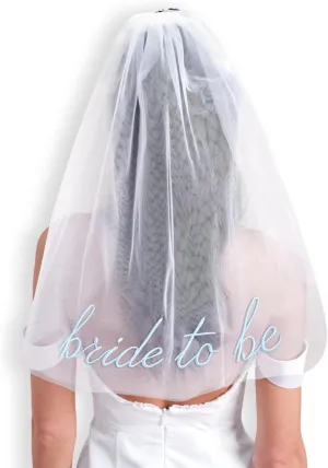 xo, Fetti Blue Embroidered Bride to Be White Veil | Bachelorette Hair Accessory, Bridal Shower Headband, Rehearsal Dinner Decorations, Engagement Gift
