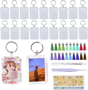 YCOSAN Acrylic Photo Frame Keyrings,1.58 x 2.2 inch Photo Insert Keychains, 52 Pcs DIY Picture Keychains Kit